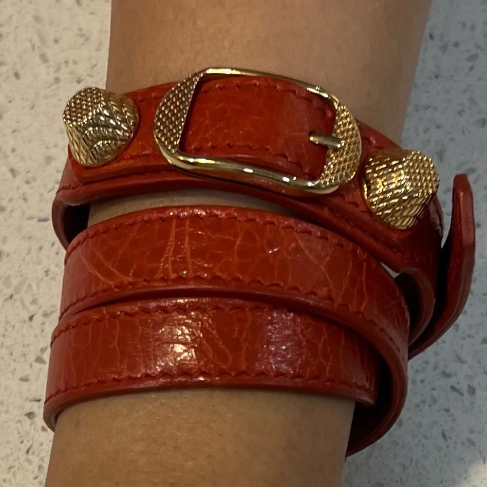Balenciaga Red Wrap Bracelet with Gold-Tone Hardware